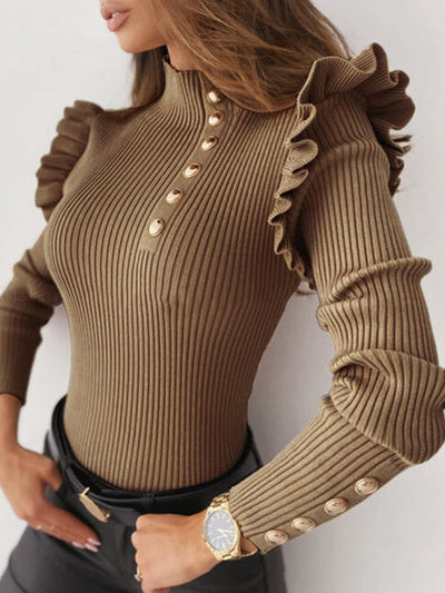 Kassidy | Ruffled Button Knit Sweater