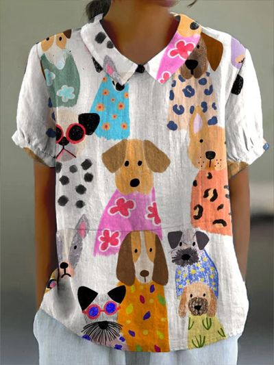 Sophia | Playful Dog Print Shirt