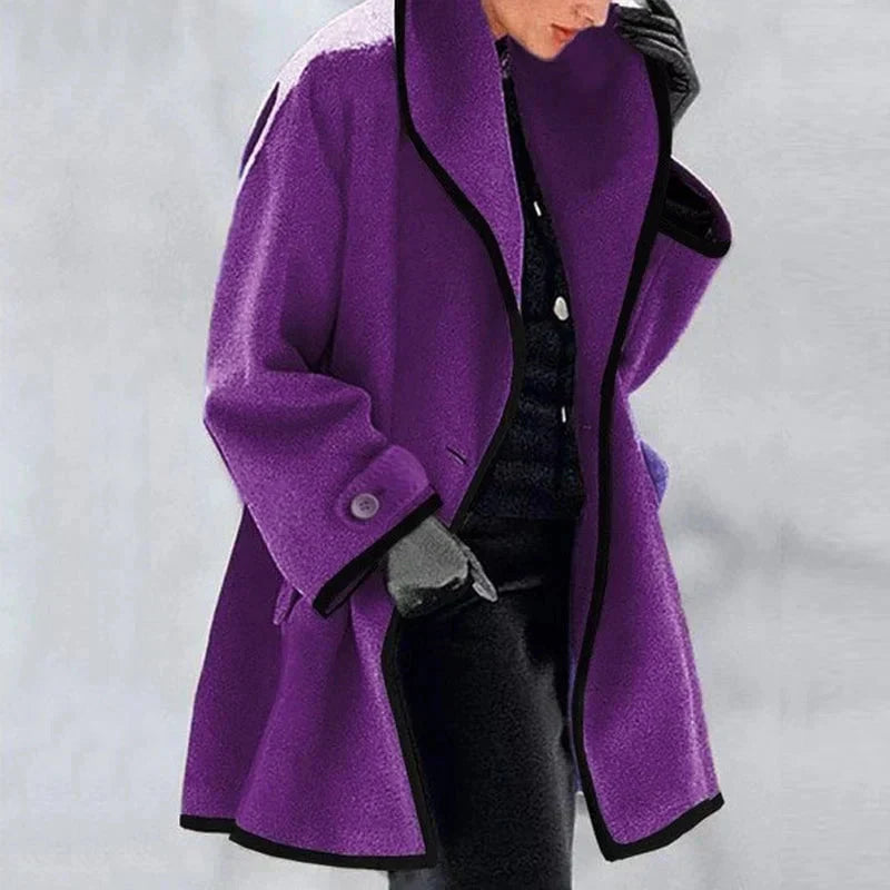 Casey | Contrast Trim Wool Coat